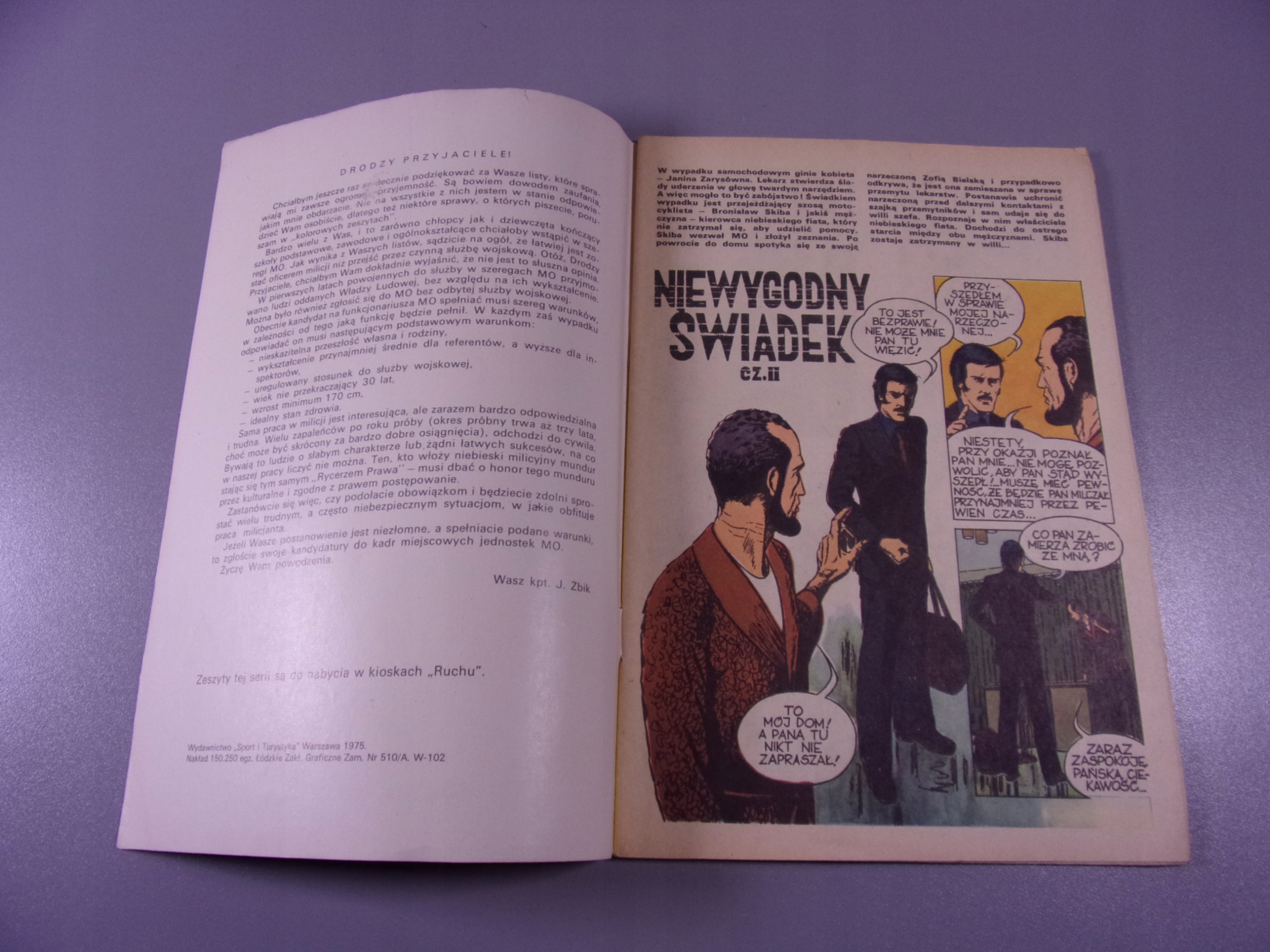 KAPITAN ŻBIK NIEWYGODNY ŚWIADEK wydanie I 1975 r.