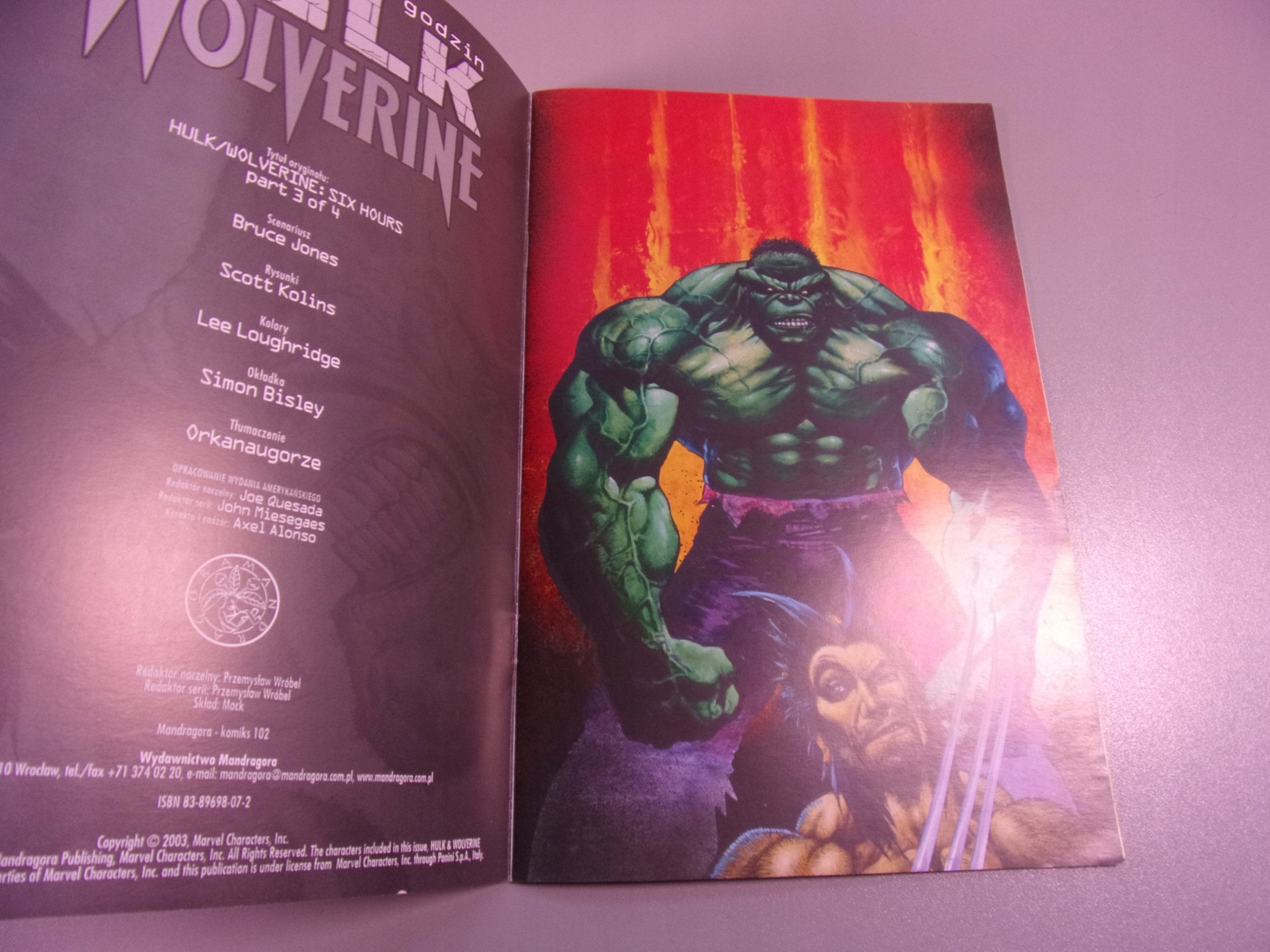 HULK WOLVERINE SZEŚĆ GODZIN #3 2004 r. MANDRAGORA