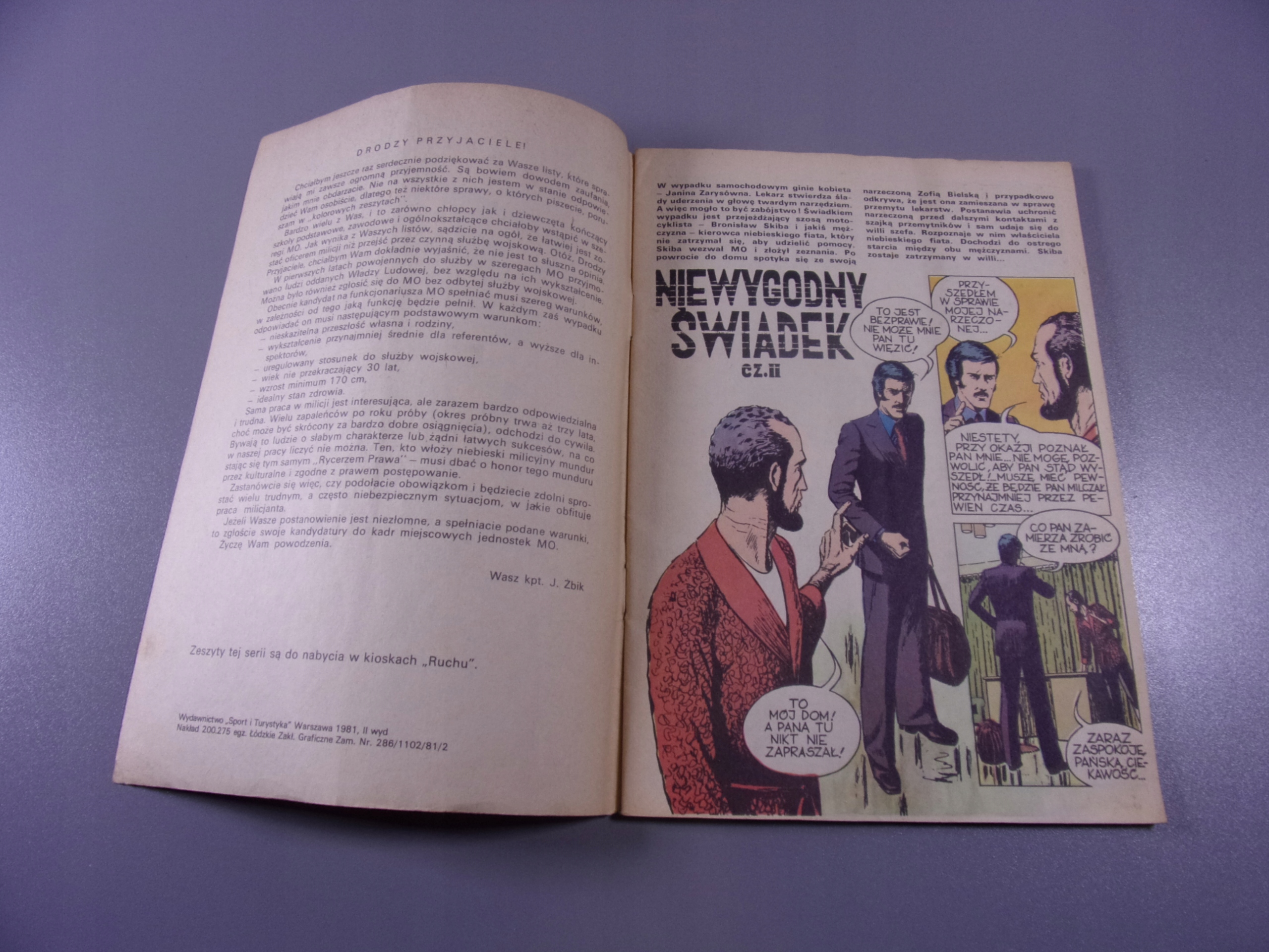 KAPITAN ŻBIK NIEWYGODNY ŚWIADEK wydanie II 1981 r.
